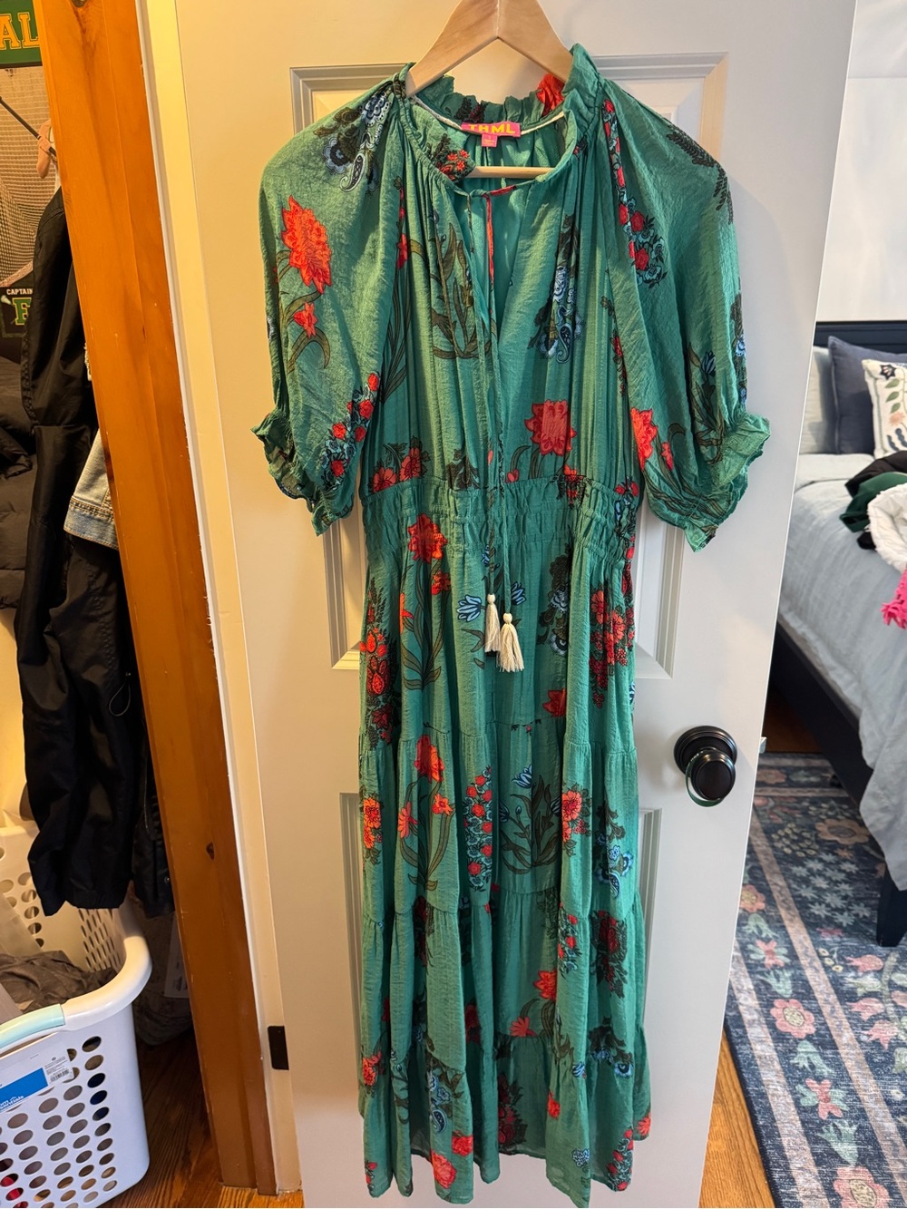 THML Teal Floral Tie-Neck Dress XS - Picture 2 of 3